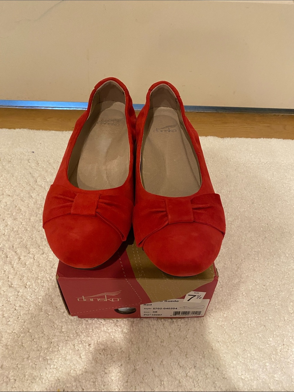 Dansko Red Suede Bow Ballet Flats